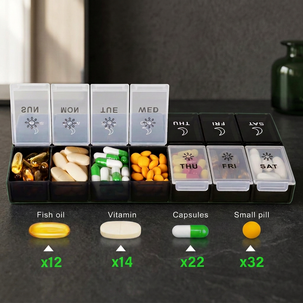 Large 7 Day Pill Organiser – AM/PM, 14 Compartments