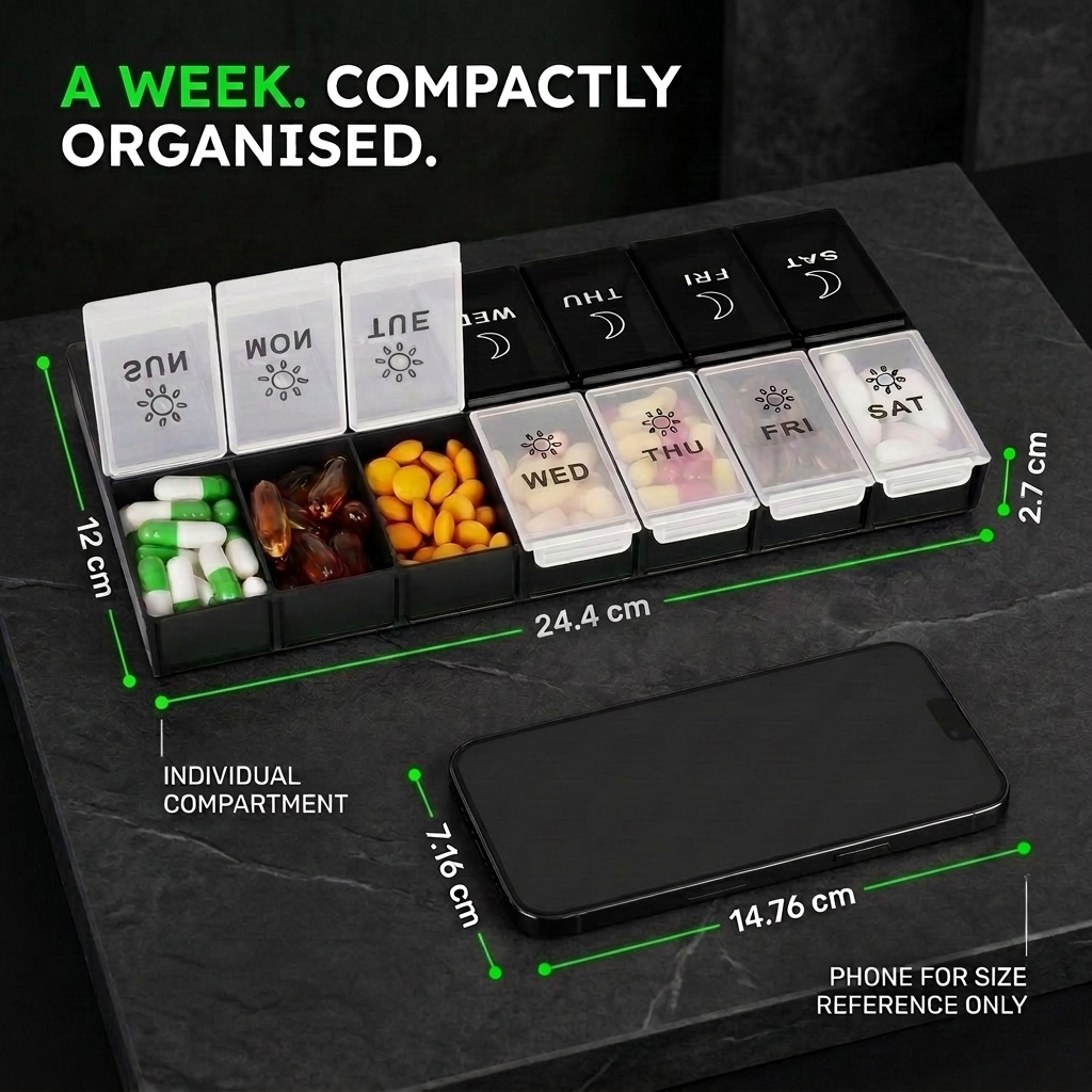 Large 7 Day Pill Organiser – AM/PM, 14 Compartments