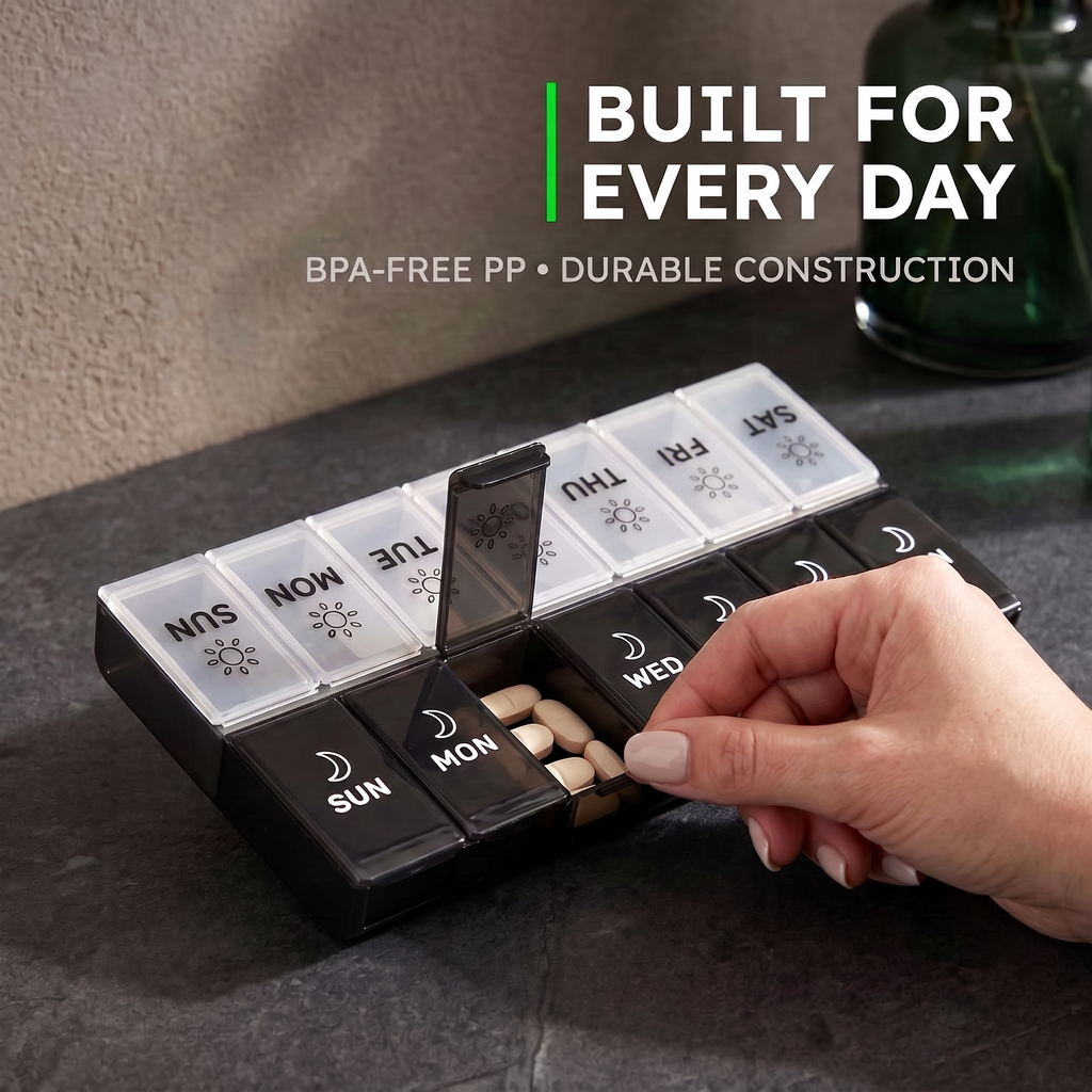 Large 7 Day Pill Organiser – AM/PM, 14 Compartments