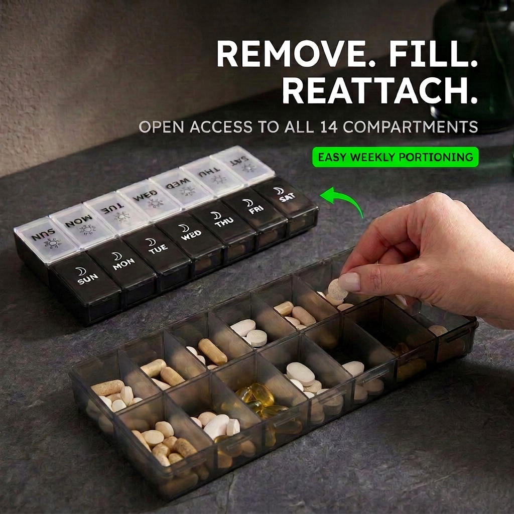 Large 7 Day Pill Organiser – AM/PM, 14 Compartments