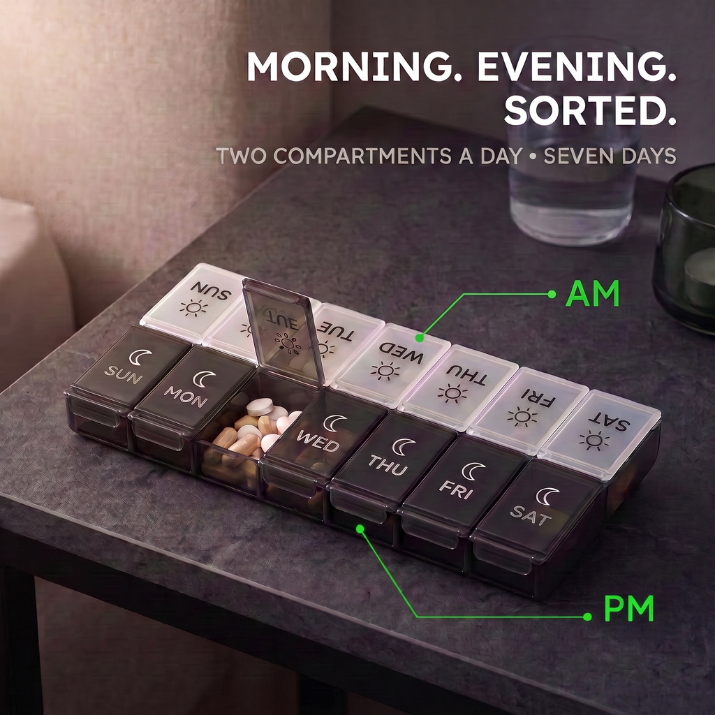 Large 7 Day Pill Organiser – AM/PM, 14 Compartments