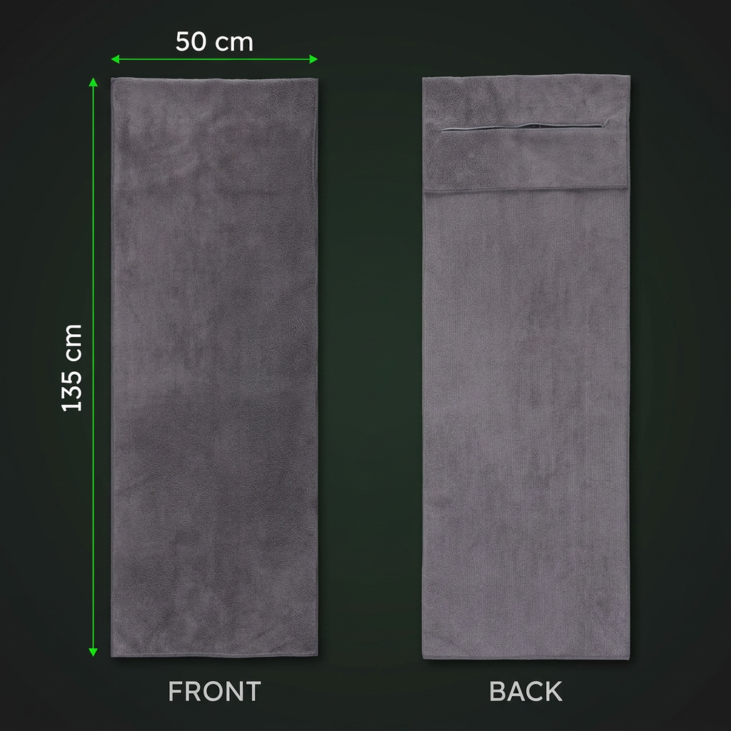 Microfibre Gym Towel with Zip Pocket & Headband, 135 x 50 cm