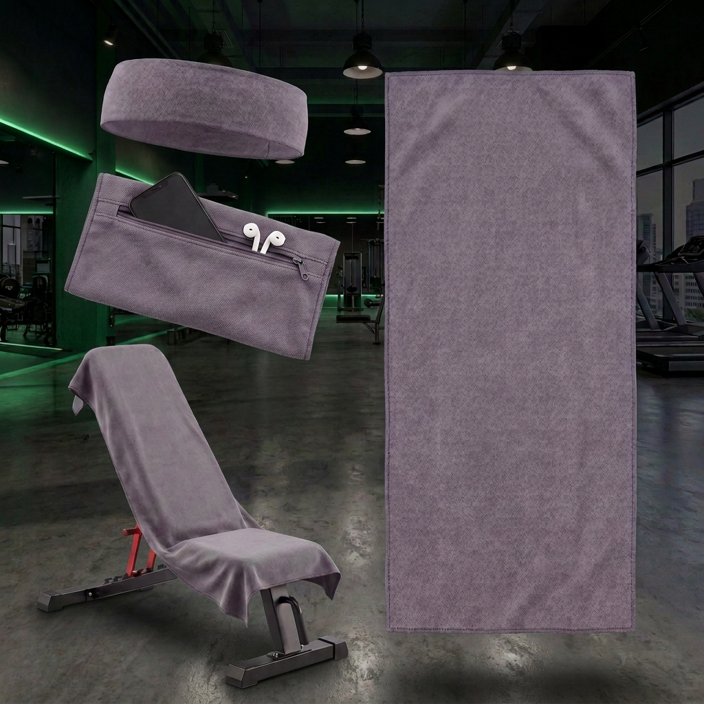 Microfibre Gym Towel with Zip Pocket & Headband, 135 x 50 cm