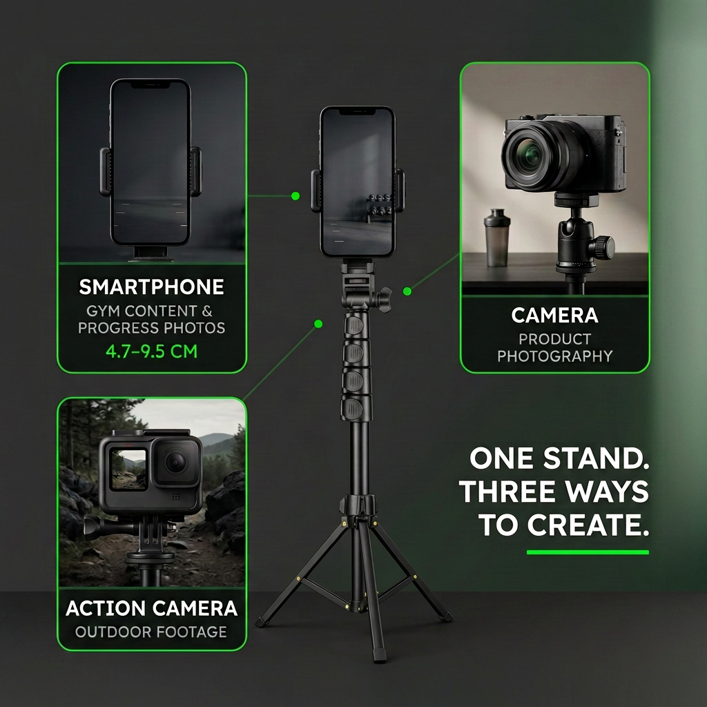 1.7m Phone Tripod & Bluetooth Selfie Stick with Remote