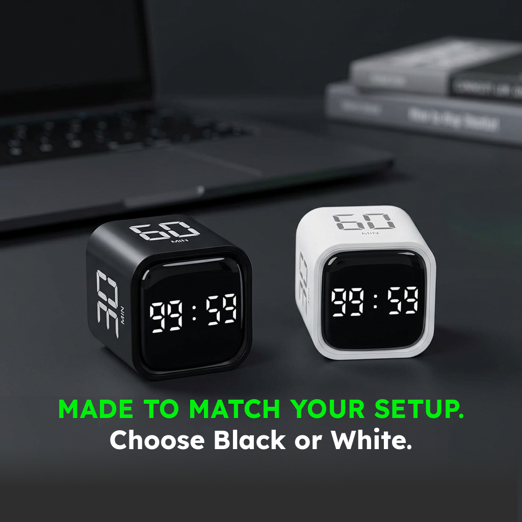 Pomodoro Timer Cube – Flip-to-Start, 5/10/30/60 Min